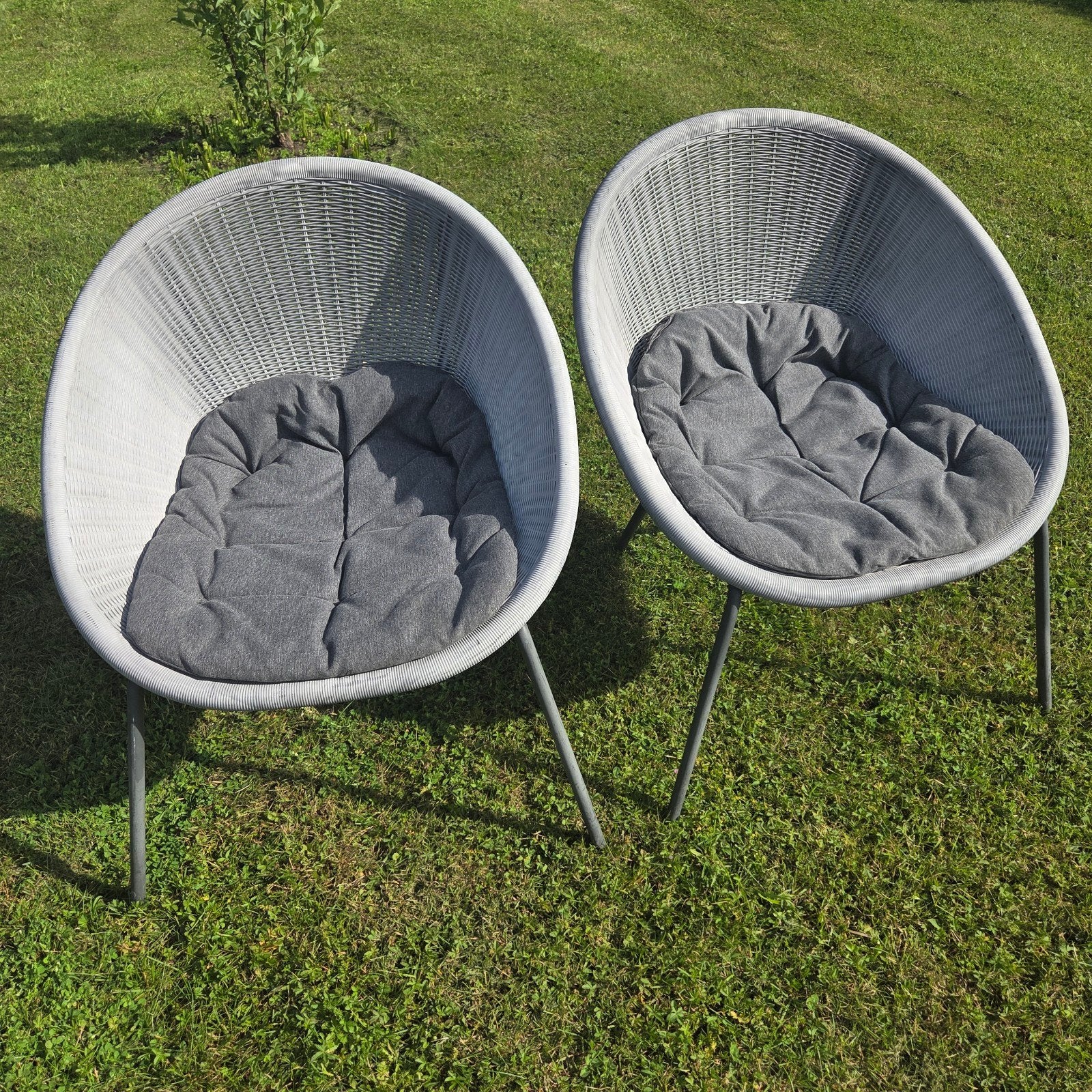 Prachtige tuinstoelen kuipstoelen met kussen grijs, Ophalen, Gebruikt, Kunststof, Stapelbaar