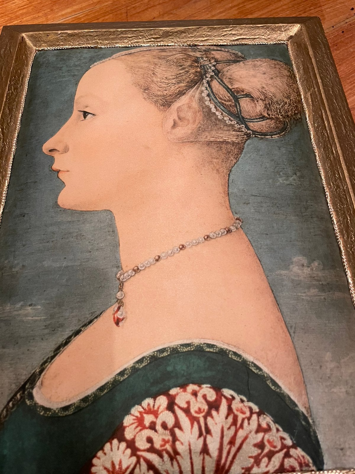 Schildering portret op zijde jonge vrouw Renaissance lijst, Ophalen of Verzenden
