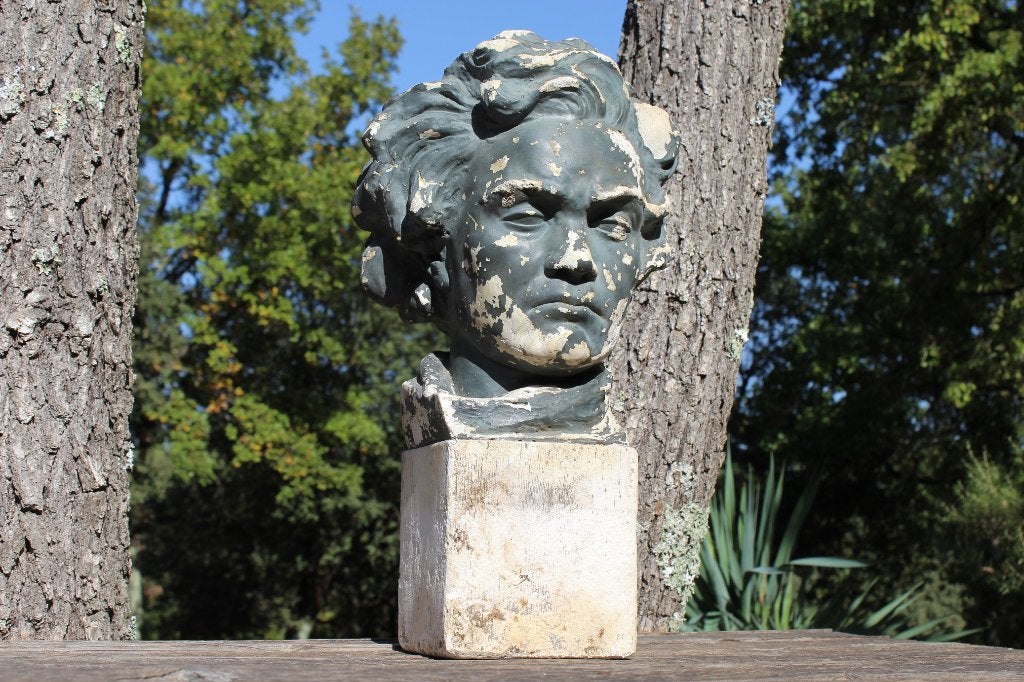 Brocante - Karaktervolle sculptuur van Beethoven!, Ophalen, Gips, Buste, Beschilderd