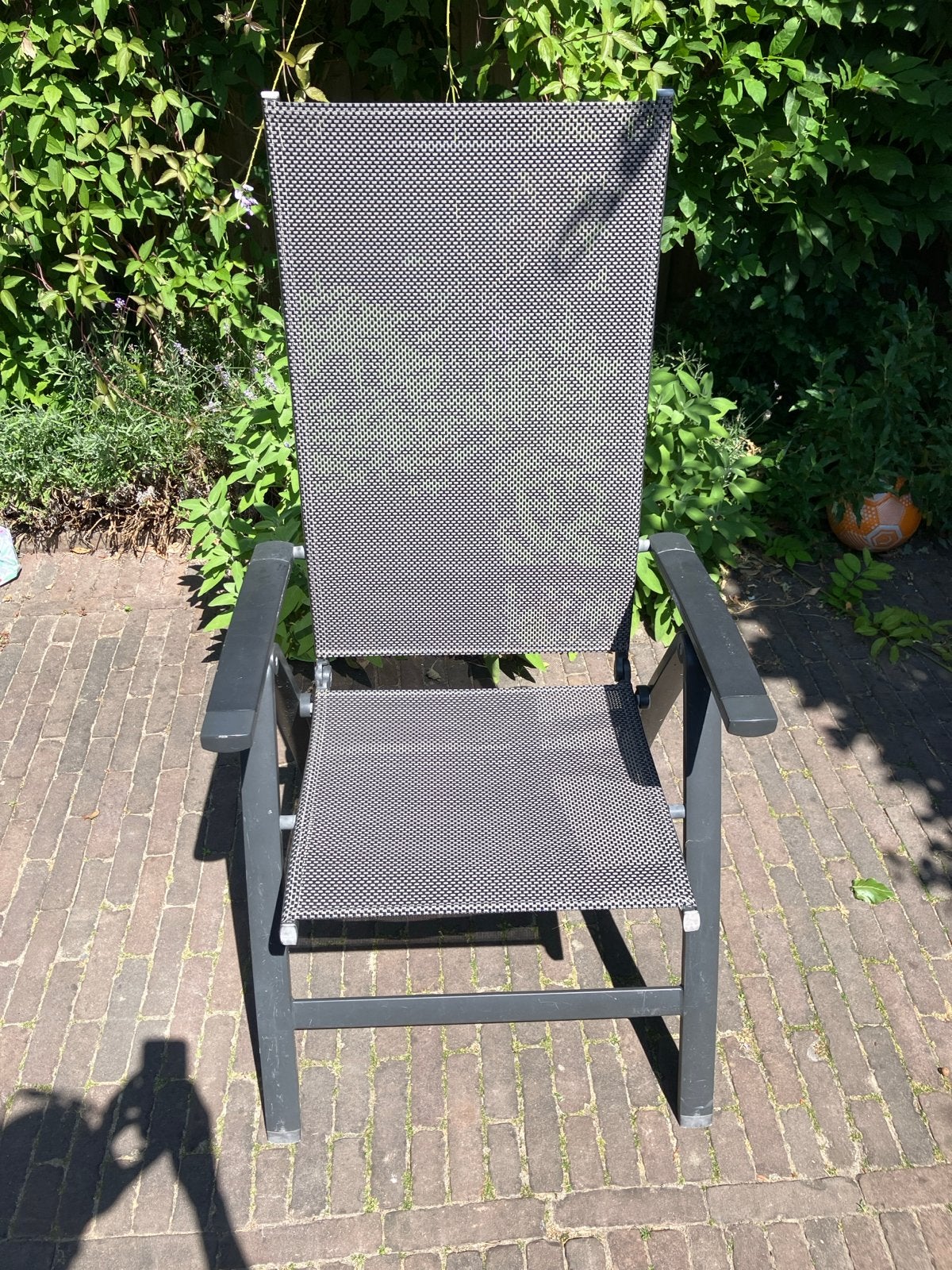 2x Verstelbare tuinstoel - Grijs aluminium en textileen, Ophalen, Gebruikt, Aluminium, Inklapbaar