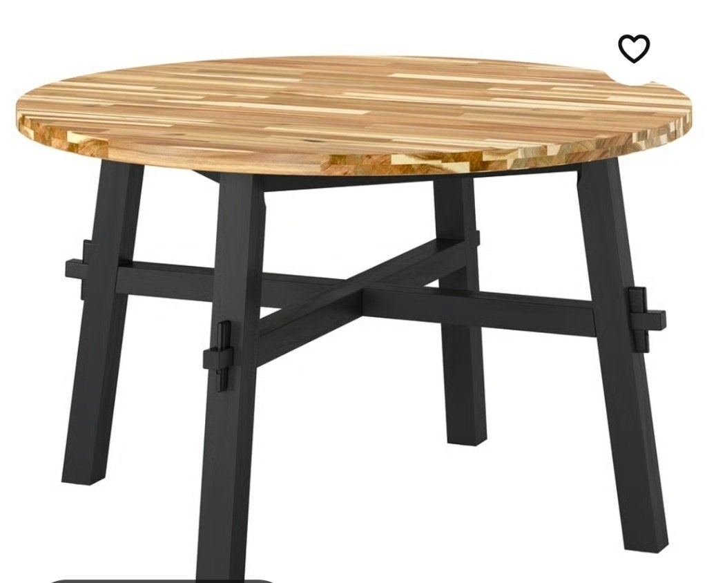 SKOGSTA Eettafel, acacia/zwart, 120 cm, Ophalen, Rond, Zo goed als nieuw, Vier personen