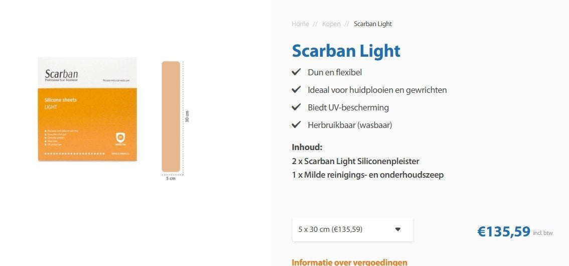 Scarbane Light Siliconenpleister 5x30cm met reinigingszeep, Ophalen of Verzenden, Nieuw, Overige typen