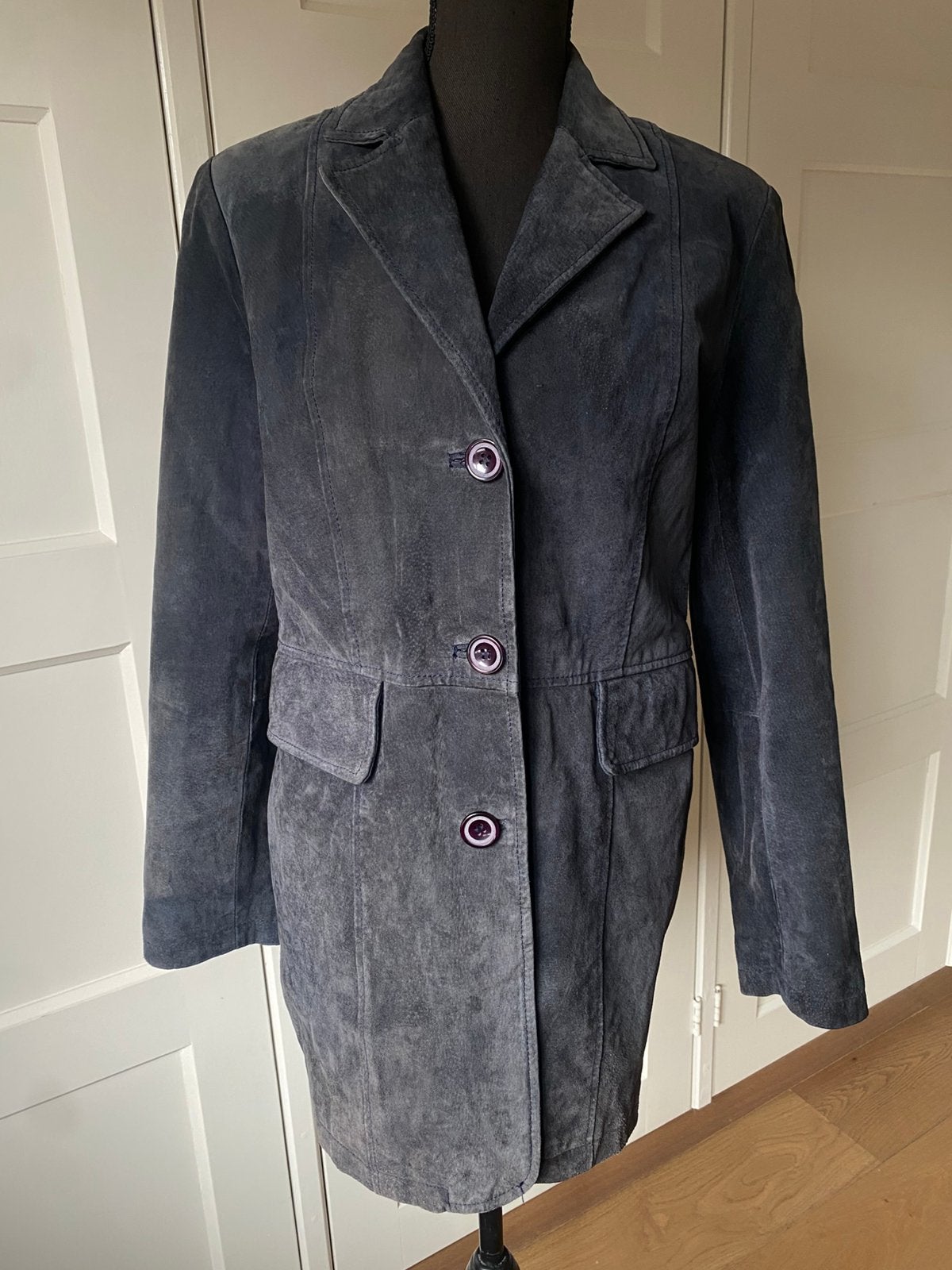 Super Classy Middellange Leren (Suède) Jas/ blazer, Verzenden, Zo goed als nieuw, Maat 36 (S), Zwart