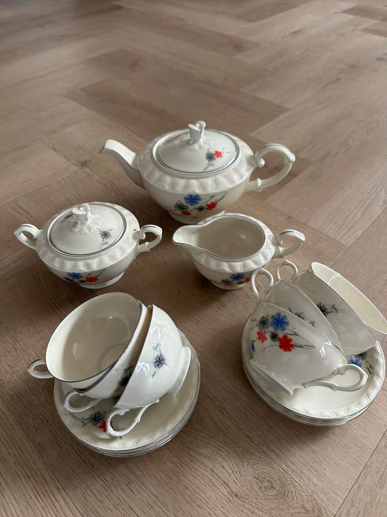 Vintage theeservies met bloemmotief, Ophalen of Verzenden
