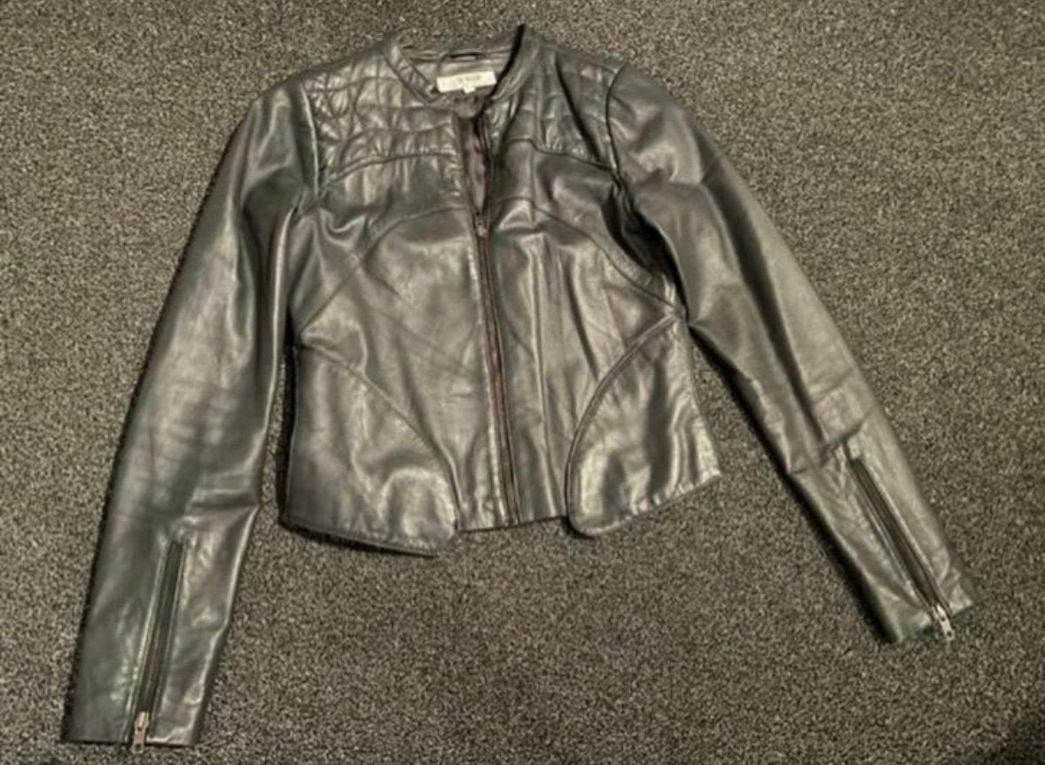 Grijs leer jasje van S’Nob maar 36, Kleding | Dames, Ophalen of Verzenden, Zo goed als nieuw, Maat 36 (S), Grijs