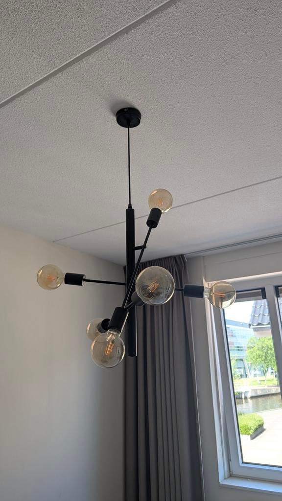 Moderne Kwantum hanglamp - Zwart, 6 lichtpunten, Huis en Inrichting, Lampen | Hanglampen, Ophalen, Zo goed als nieuw, Metaal, Modern, Industrieel