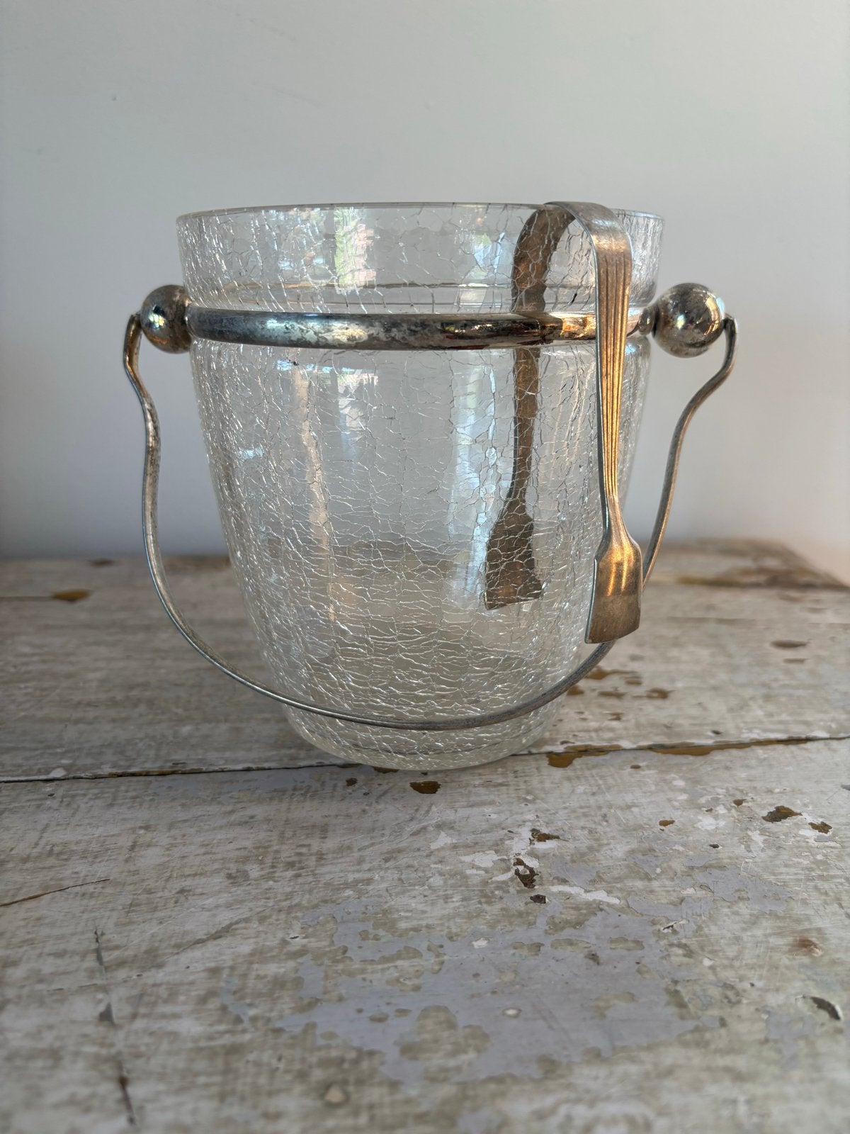 Vintage WMF IJsemmer Jaren '50 Craquelé Glas met Tang, Antiek en Kunst, Antiek | Glas en Kristal, Ophalen of Verzenden