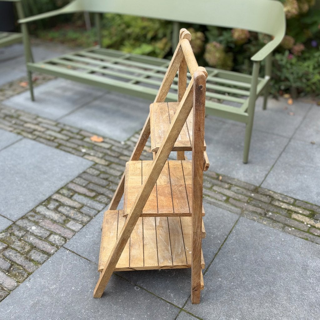 Bibliotheektrapje opklapbaar trapje, Ophalen, Hout, Bruin, Landelijk