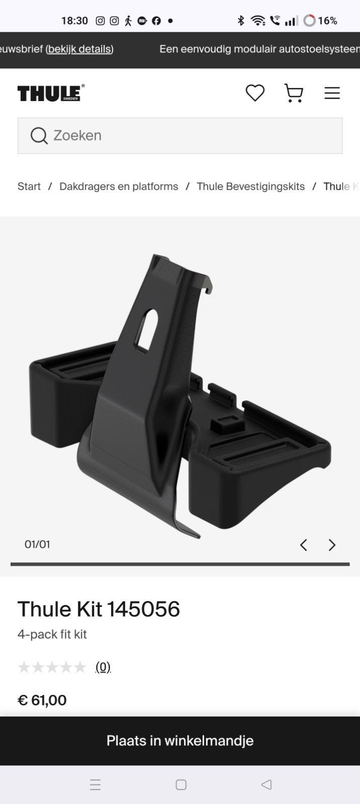 Thule Kit 145056 - 4-pack fit kit, Auto diversen, Dakdragers, Ophalen, Nieuw