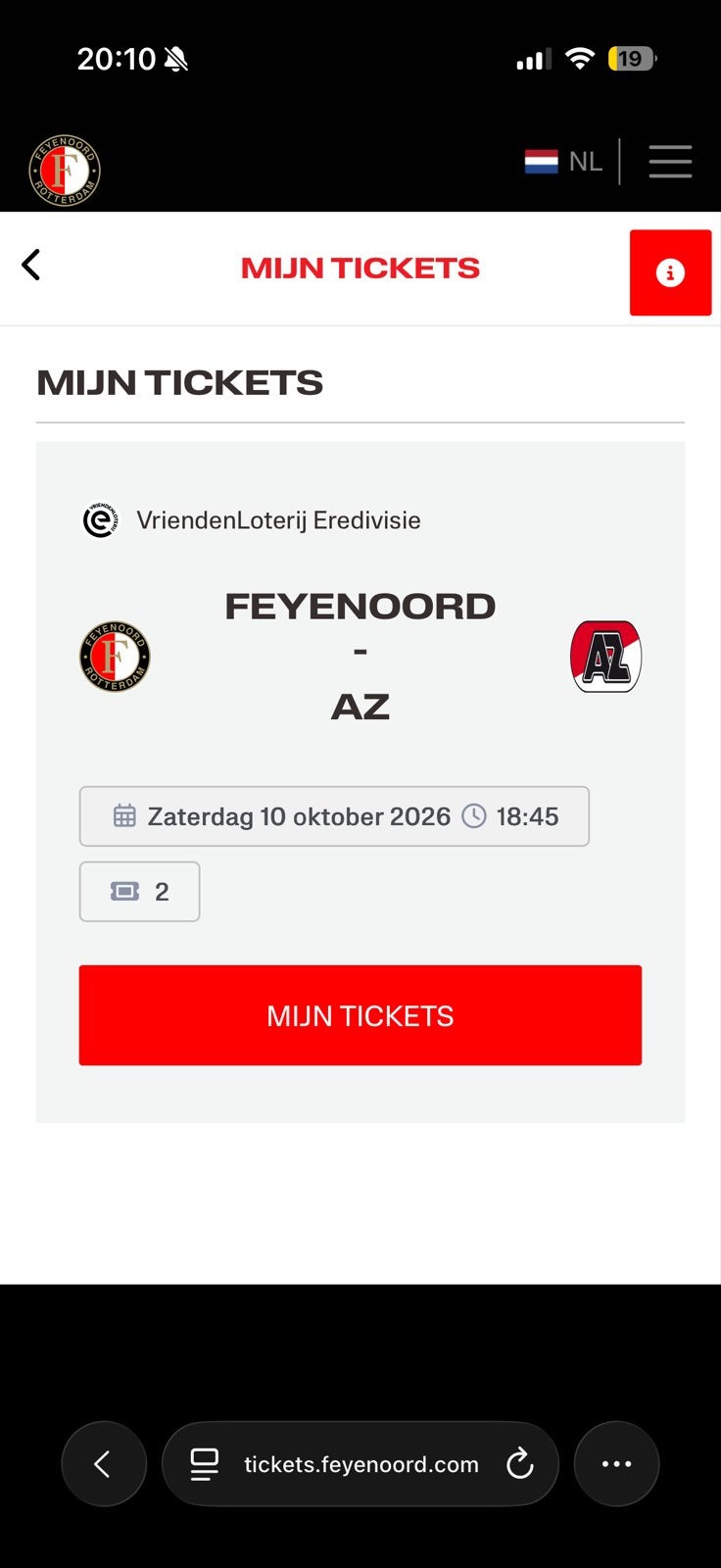 Feyenoord - az te koop., Tickets en Kaartjes, Twee personen, Oktober