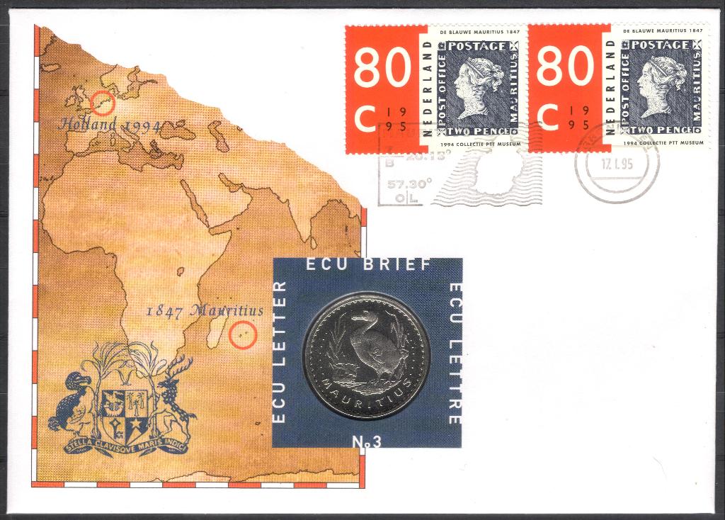 Ecubrief 3 - herdenking Mauritius Penny, Verzenden, Envelop