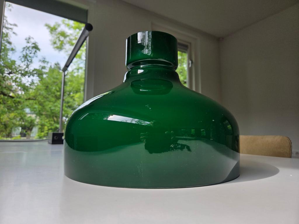 Vintage Groene Glazen Lampenkap - Uniek Design, Huis en Inrichting, Lampen | Lampenkappen, 25 tot 50 cm, Rond, Zo goed als nieuw