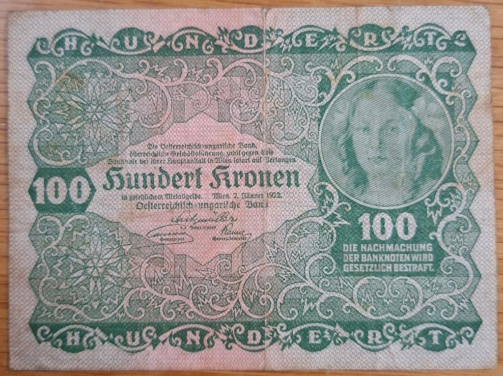 129# Oostenrijk 100 Kronen 1922 P77, Postzegels en Munten, Bankbiljetten | Europa | Niet-Eurobiljetten, Ophalen of Verzenden, Oostenrijk