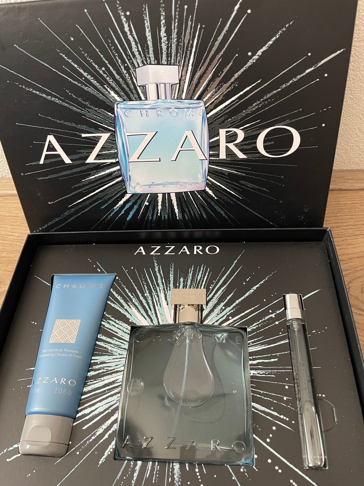 Azzaro Chrome 100ml edt, 10ml edt en 75ml hair body shampoo, Sieraden, Tassen en Uiterlijk, Uiterlijk | Parfum, Nieuw, Ophalen of Verzenden