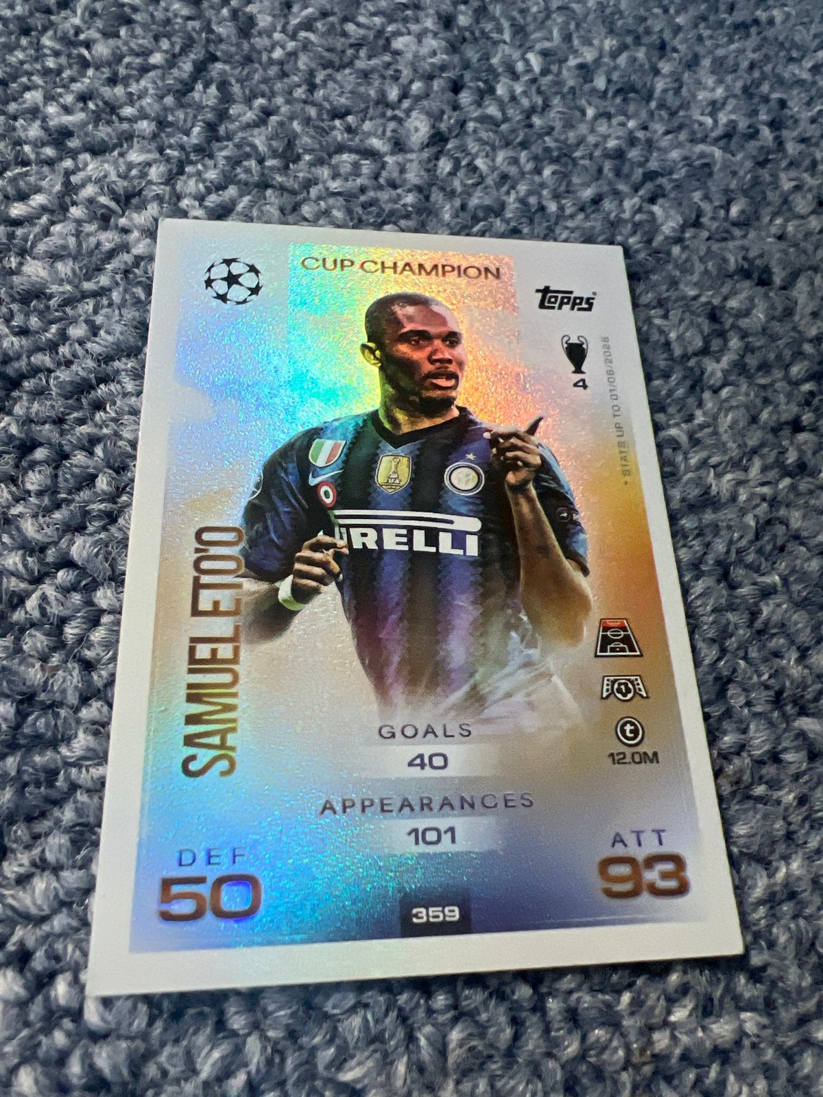 Samuel Eto'o Topps Match Attax Champions League kaart, Ophalen of Verzenden, Zo goed als nieuw, Buitenlandse clubs, Spelerskaart