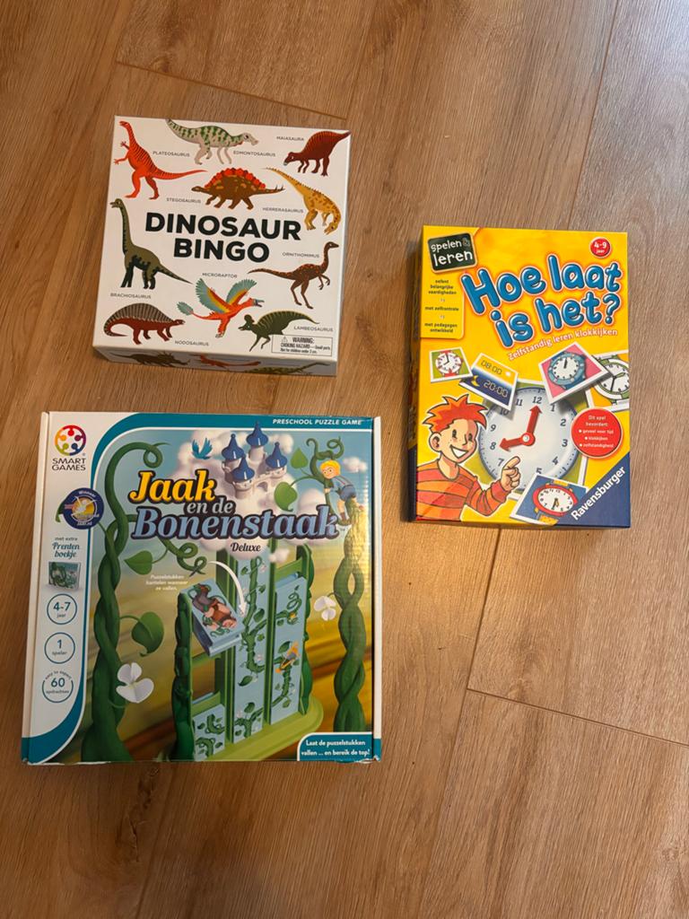 Drie leuke spellen: Dino Bingo, Jaak en de Bonenstaak, Hoe l, Ophalen of Verzenden, Gebruikt