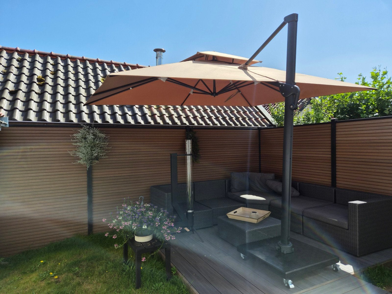 parasol Vonato Sorella Taupe Sandy 300X400, Tuin en Terras, Ophalen, Nieuw, Zweefparasol