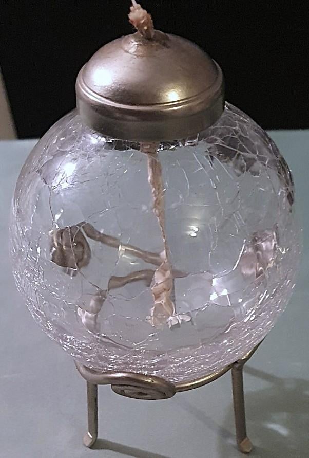 TK OUDE VINTAGE OLIELAMP CRAQUELÉ OP STAANDER/HOUDER, Ophalen of Verzenden, Zo goed als nieuw, Overige typen