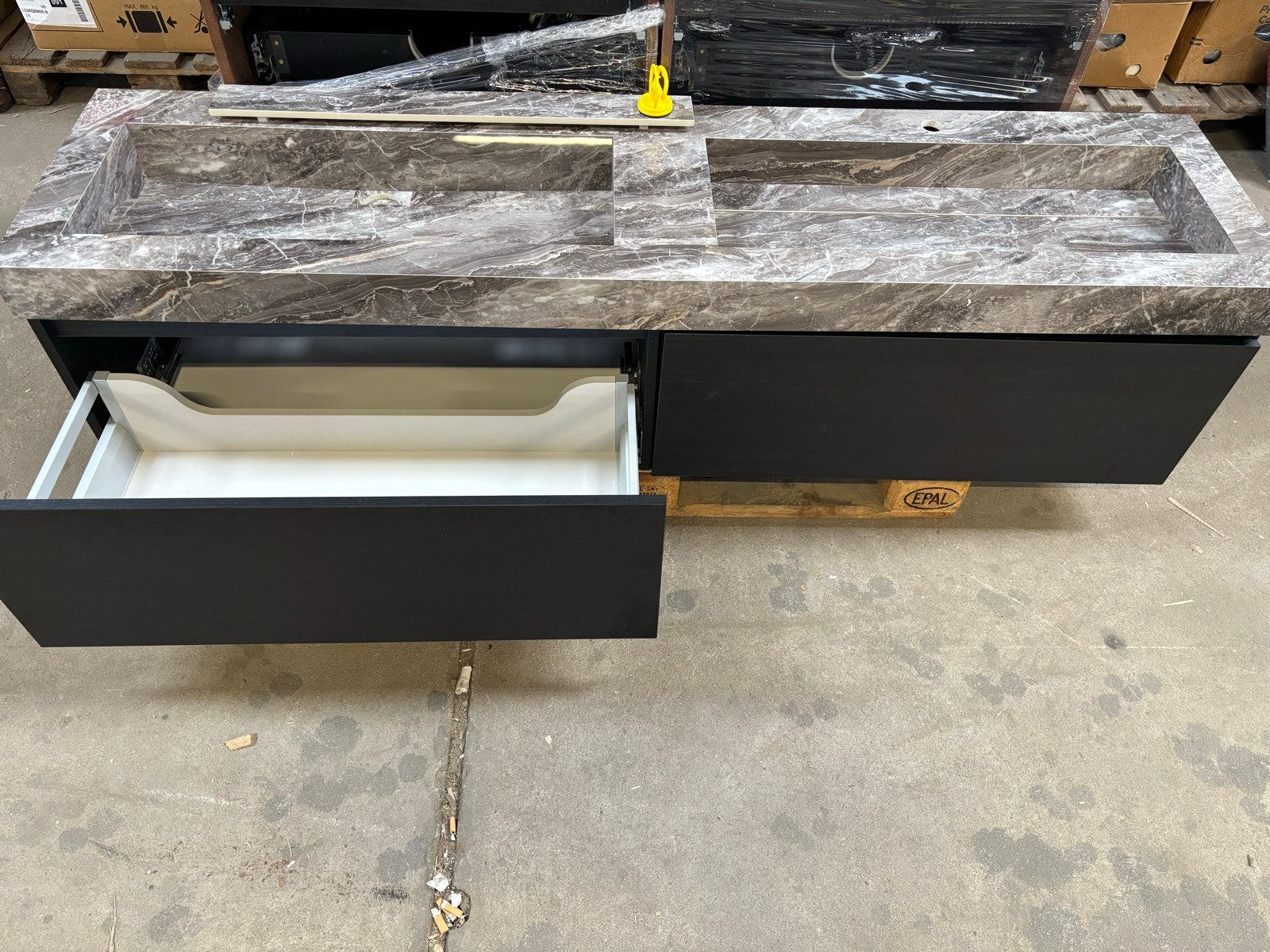 Keramische slab dubbele wastafel met onderkast - 180 cm, Ophalen, 150 tot 200 cm, Zo goed als nieuw, Minder dan 100 cm