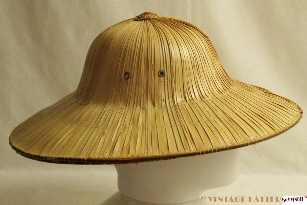 Vintage Jungle Safari hoed stro 59-60 in totaal drie maal, Ophalen of Verzenden, Gedragen, 58 of 59 cm (L, 7¼ of ⅜ inch), Hoed