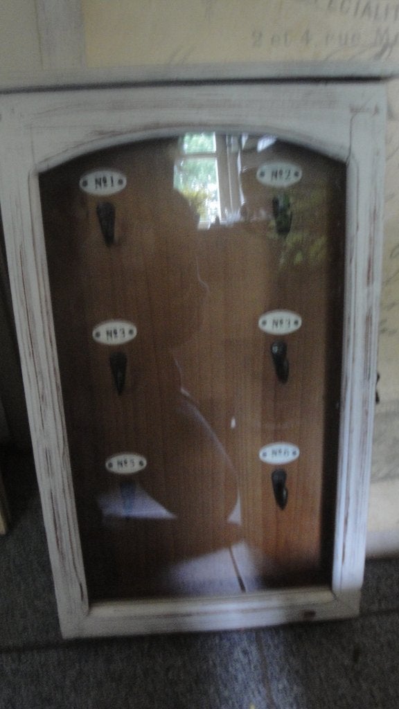 sleutelkastje hout met glas met emaille, Antiek en Kunst, Curiosa en Brocante, Ophalen of Verzenden