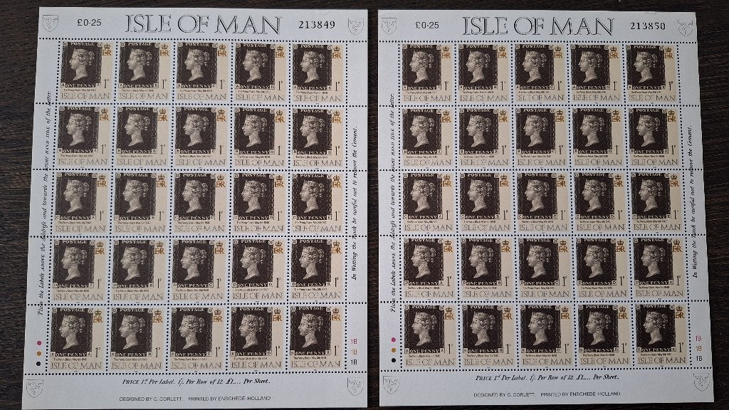 2x Vel one penny Isle of Man The penny black-May 6th 1840, Ophalen of Verzenden, Postfris