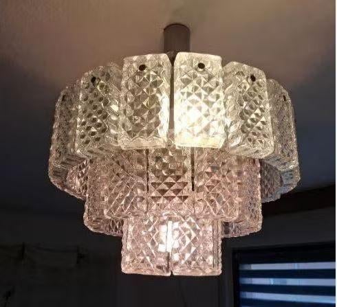 vintage Kaiser kroonluchter xl 60er jaren, Ophalen, Zo goed als nieuw, Glas, Mid-century