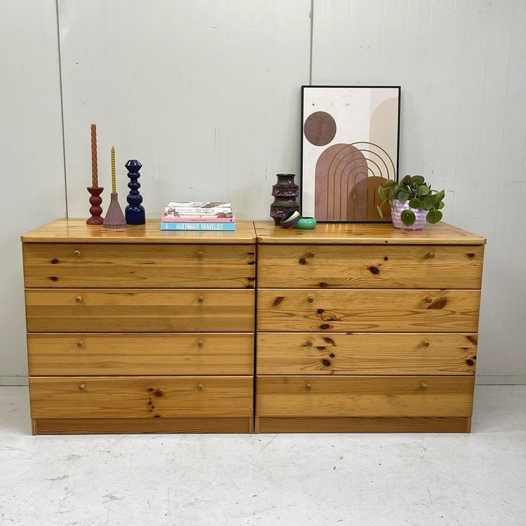 Scandi houten ladekast dressoir 2 delig wandkast vintage, Ophalen, Gebruikt, 150 tot 200 cm, Onbekend