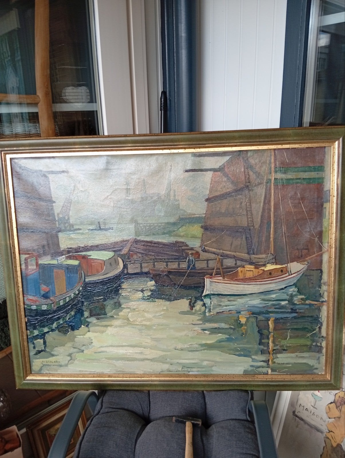 Olieverfschilderij havengezicht arie. Leeflang, Antiek en Kunst, Kunst | Schilderijen | Klassiek, Ophalen of Verzenden