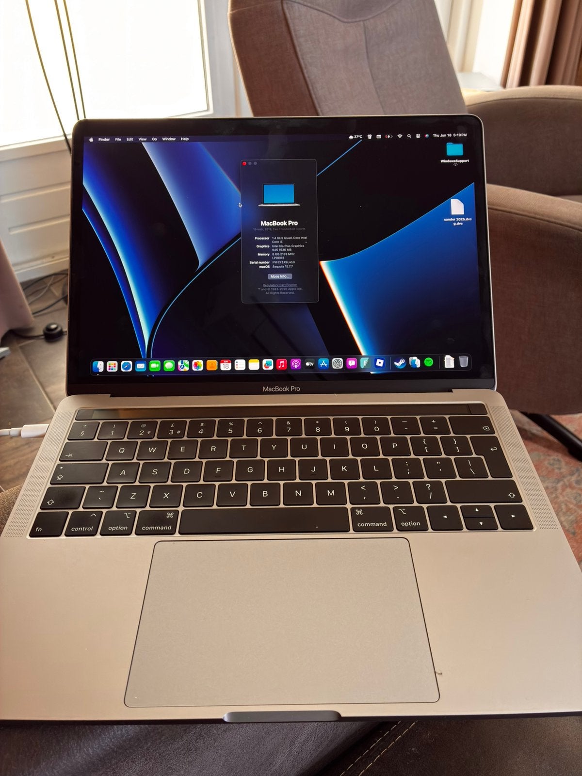 Macbook pro 13 inch 2019, Computers en Software, Qwerty, 8 GB, 13 inch, Minder dan 2 Ghz