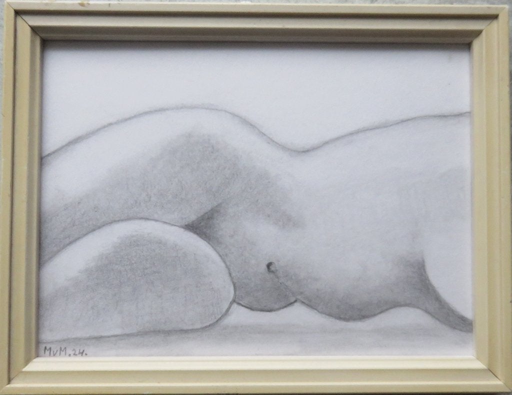 tekening Liggende vrouw 18x13cm, Ophalen of Verzenden