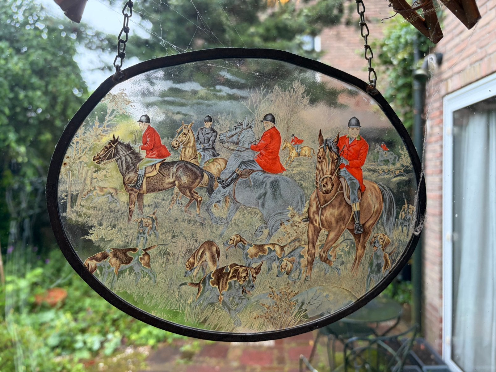 Glas in lood raampje paarden jacht, Ophalen of Verzenden