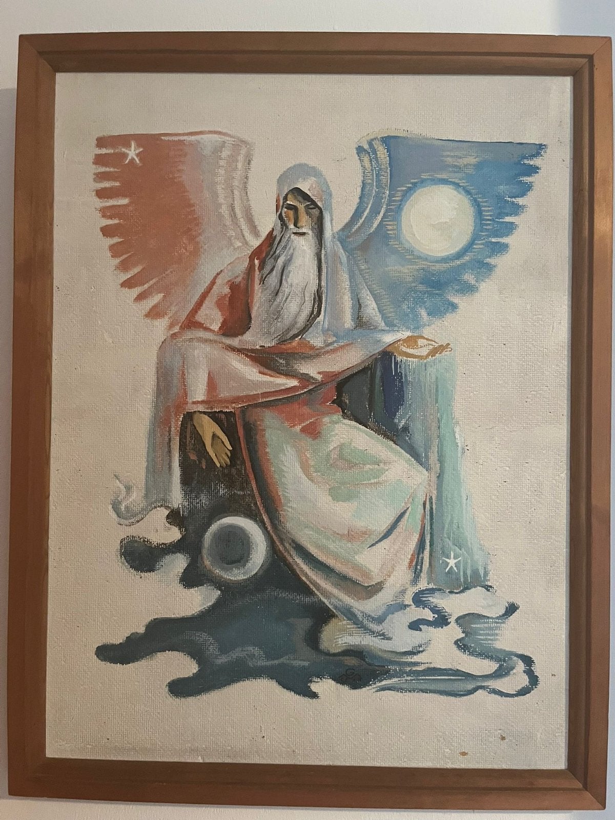 Olieverfschilderij: Engel met baard en vleugels, Antiek en Kunst, Kunst | Schilderijen | Klassiek, Ophalen
