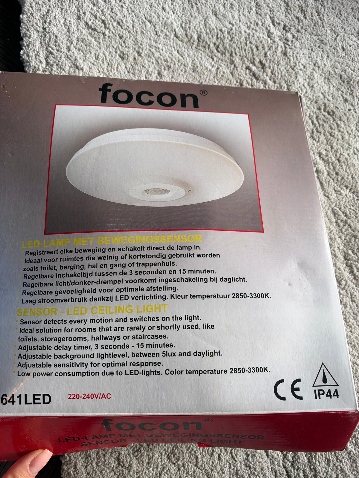 Focon LED-plafondlamp met bewegingssensor, Kunststof, LED, Nieuw, Ophalen of Verzenden