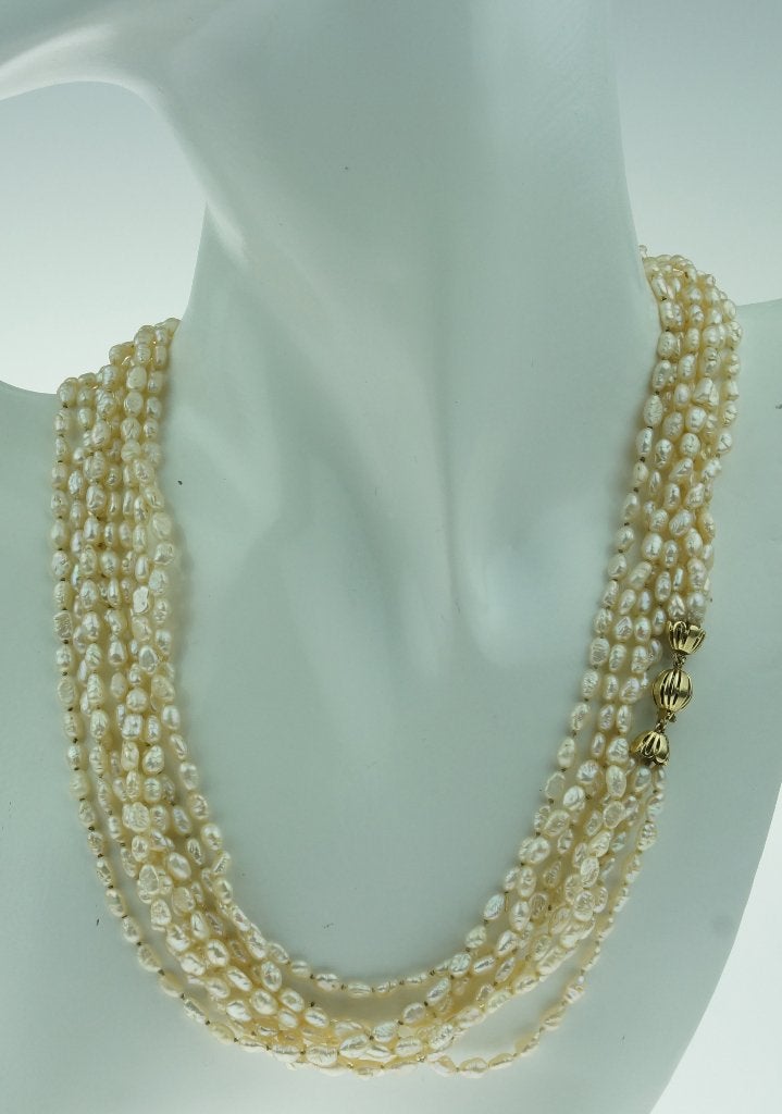 Fraaie parel ketting 14k slot goud uniek dames vintage, Ophalen of Verzenden, Goud, Ketting, Met edelsteen