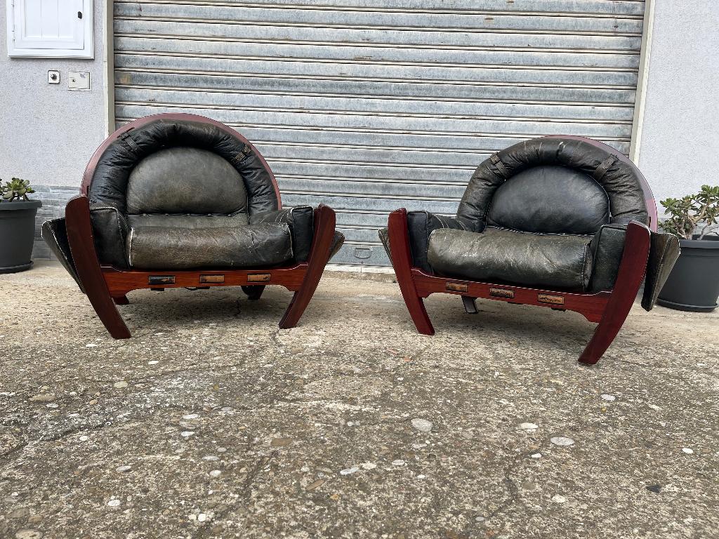 1970 Italian modern Luciano Frigerio ‘Rancero’ lounge chairs, Gebruikt, 75 tot 100 cm, Ophalen of Verzenden, 75 tot 100 cm