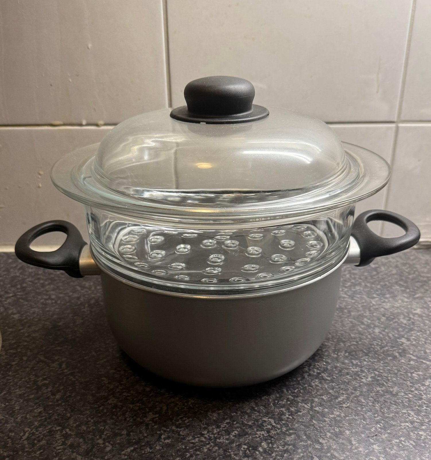 STOOMPAN MET GLAZEN INZET, Ophalen of Verzenden, Zo goed als nieuw, Glas