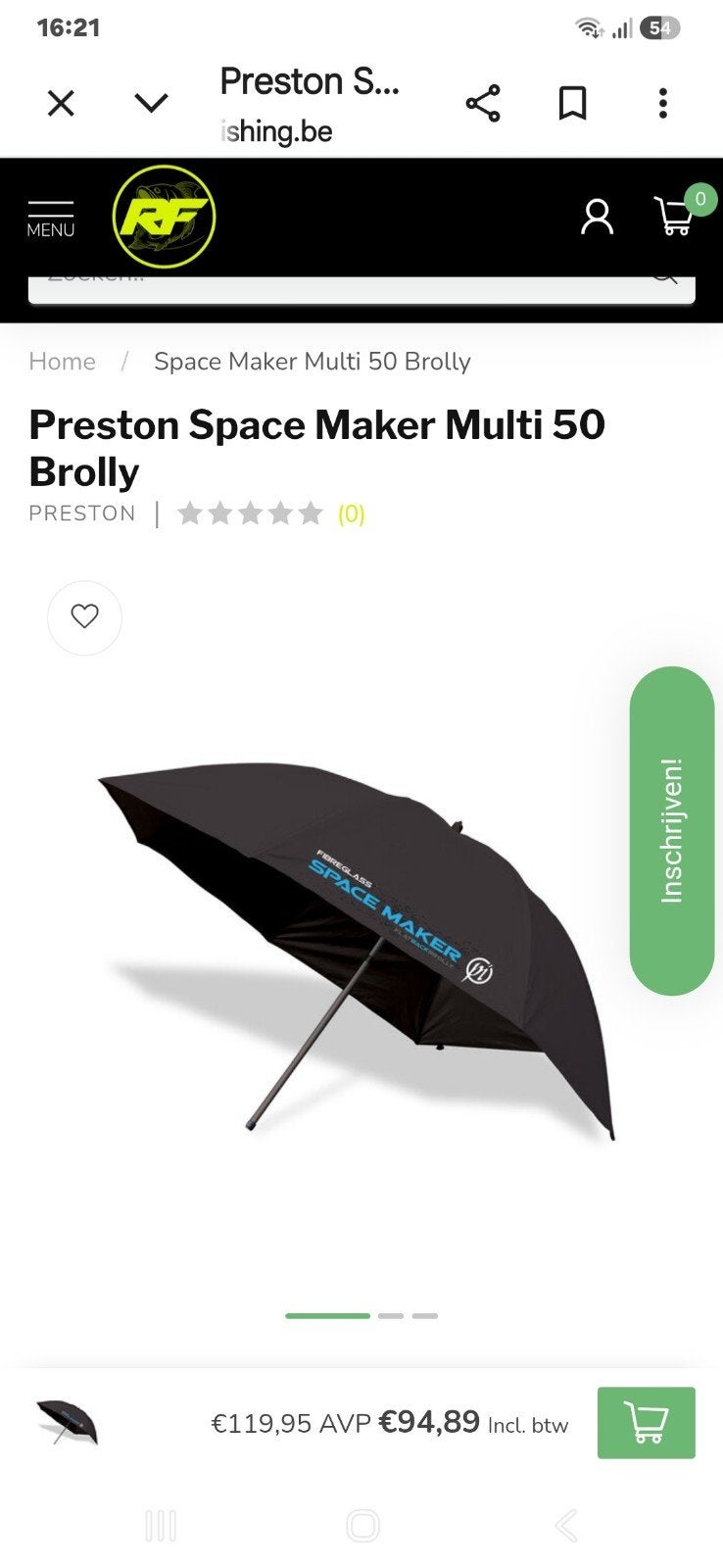 Preston Space Maker Multi 50 Brolly paraplu 65 eu, Ophalen, Zo goed als nieuw, Overige typen