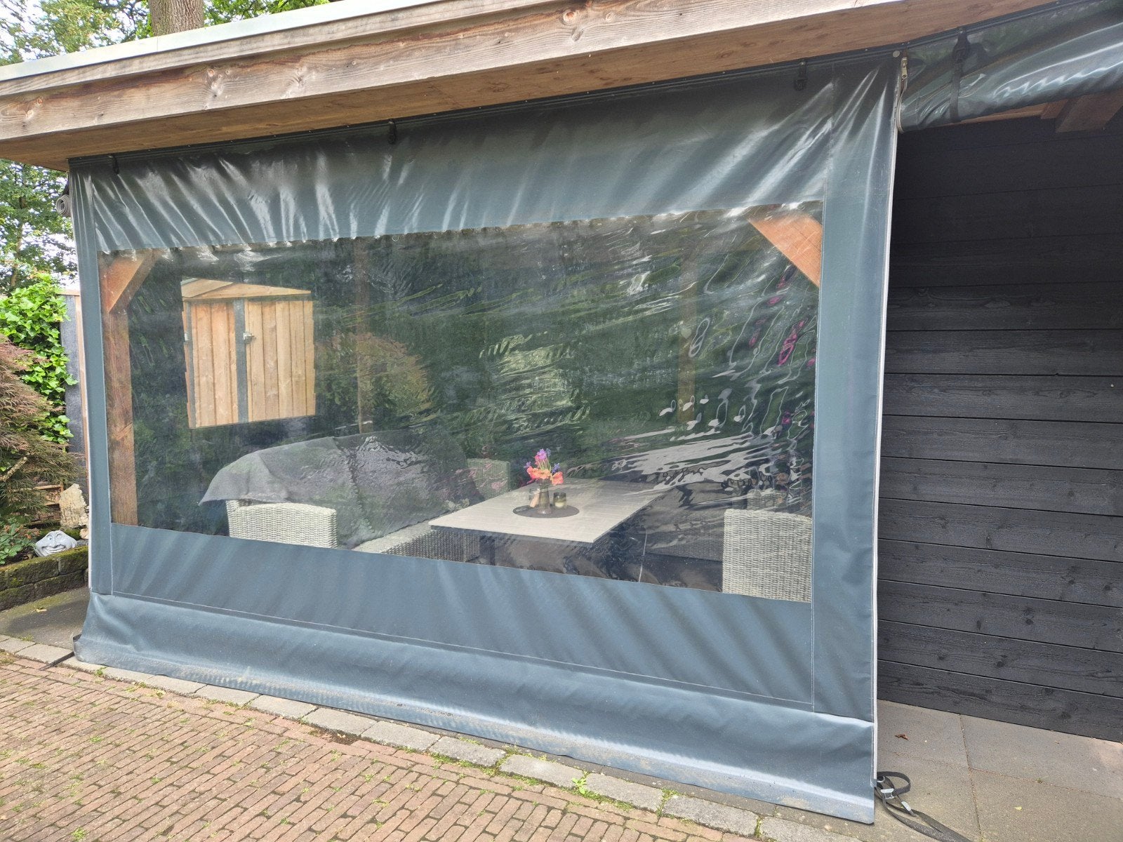 Verandazeil 2 delen en 1 deur, Ophalen, Knikarmscherm