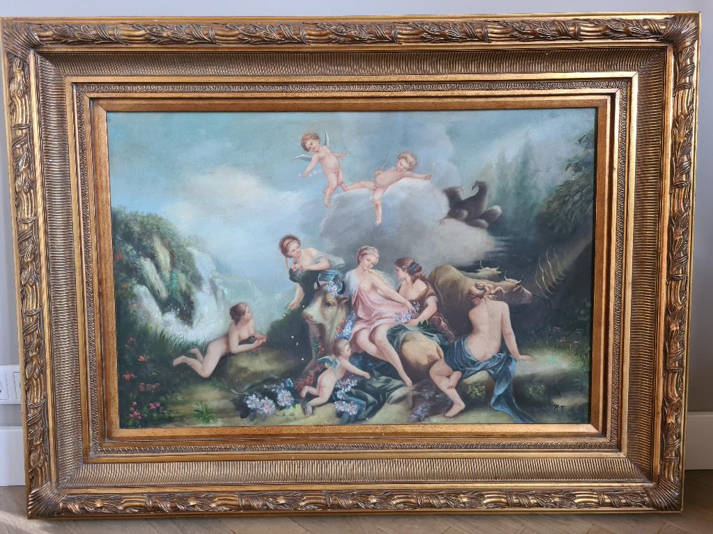 Groot 19e-Eeuws Olieverfschilderij 'Roof van Europa', Antiek en Kunst, Kunst | Schilderijen | Klassiek, Ophalen