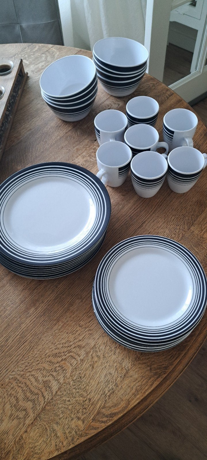 Melamine Servies - Blauw Wit Gestreept - 8/7 Persoons, Ophalen of Verzenden