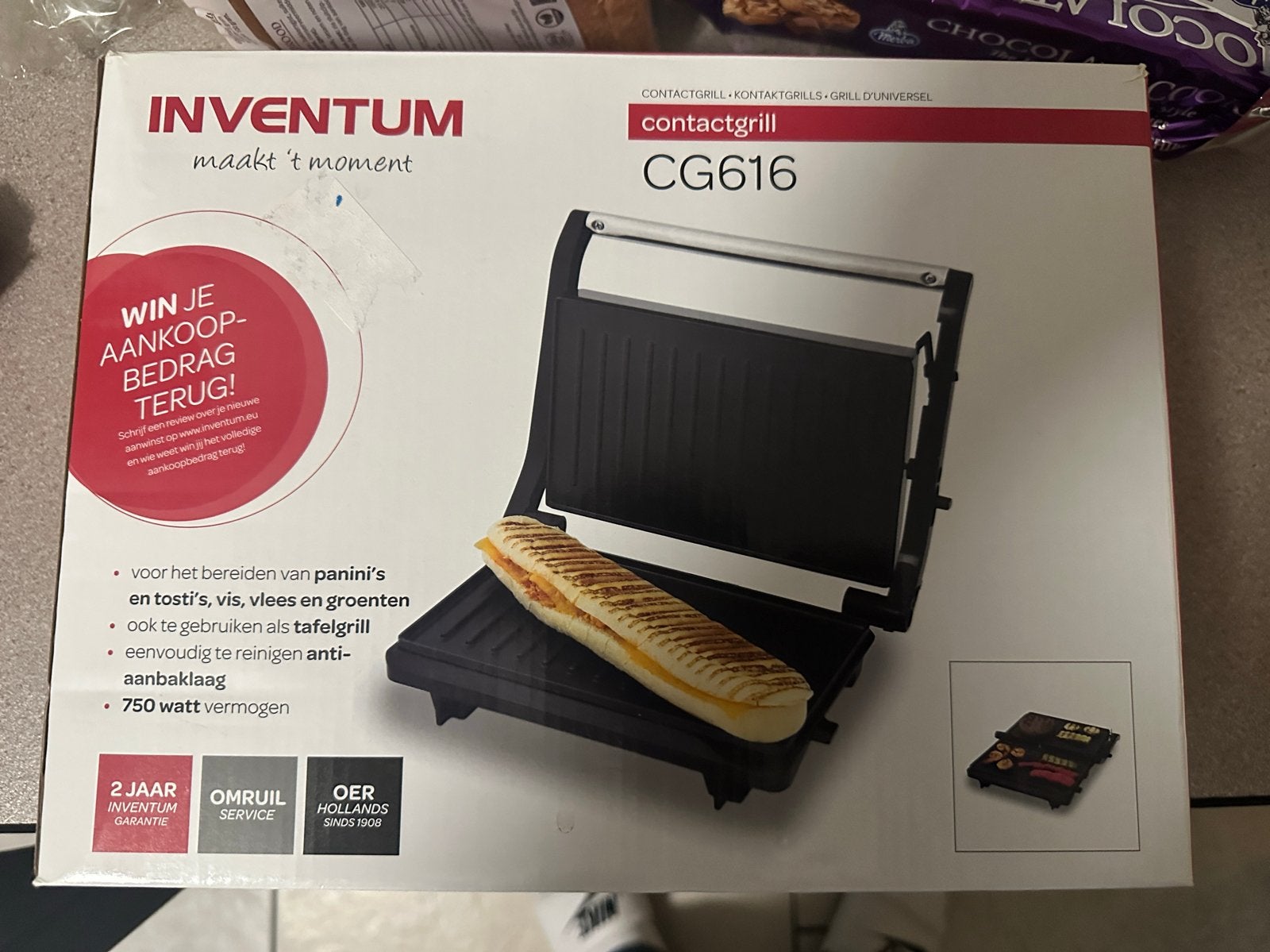 Inventum CG616 Tosti Panini Grill - Zo goed als nieuw, Ophalen of Verzenden, Zo goed als nieuw, Tafelgrill