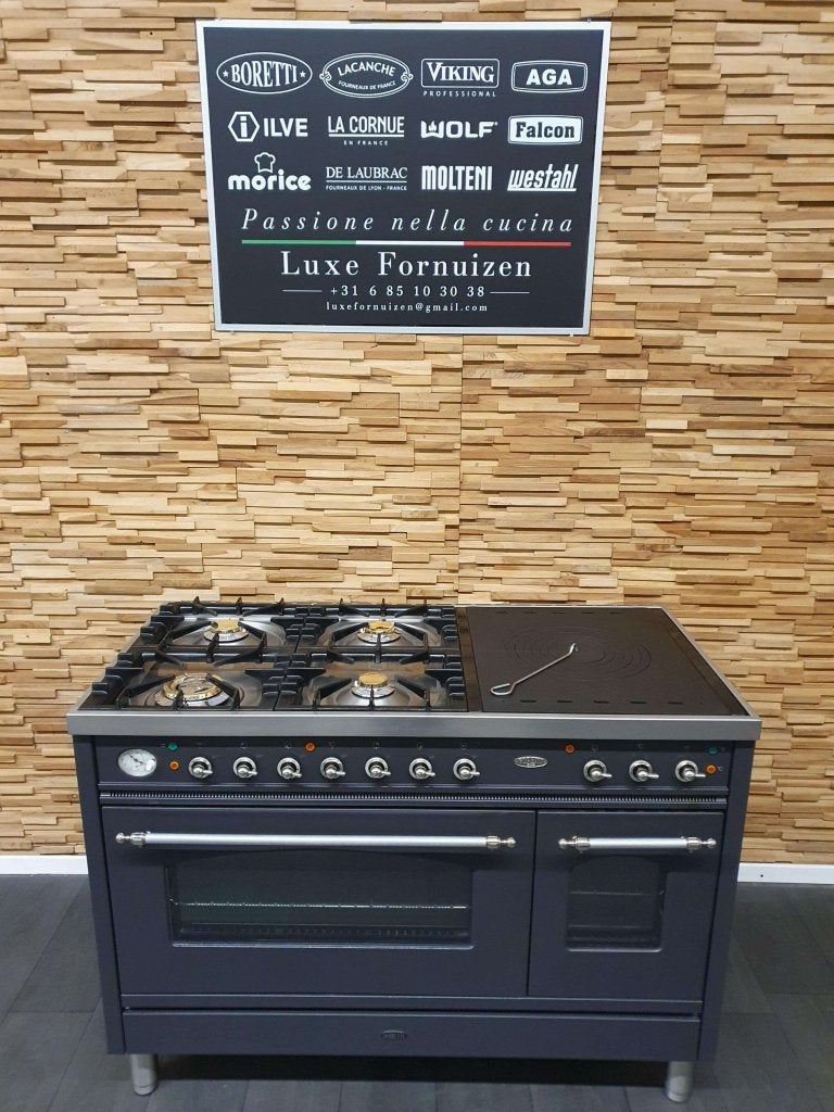 Luxe Boretti gasfornuis 120cm antraciet + rvs Coupe De Fue, Niet ingevuld, 60 cm of meer, Niet ingevuld, Ophalen of Verzenden
