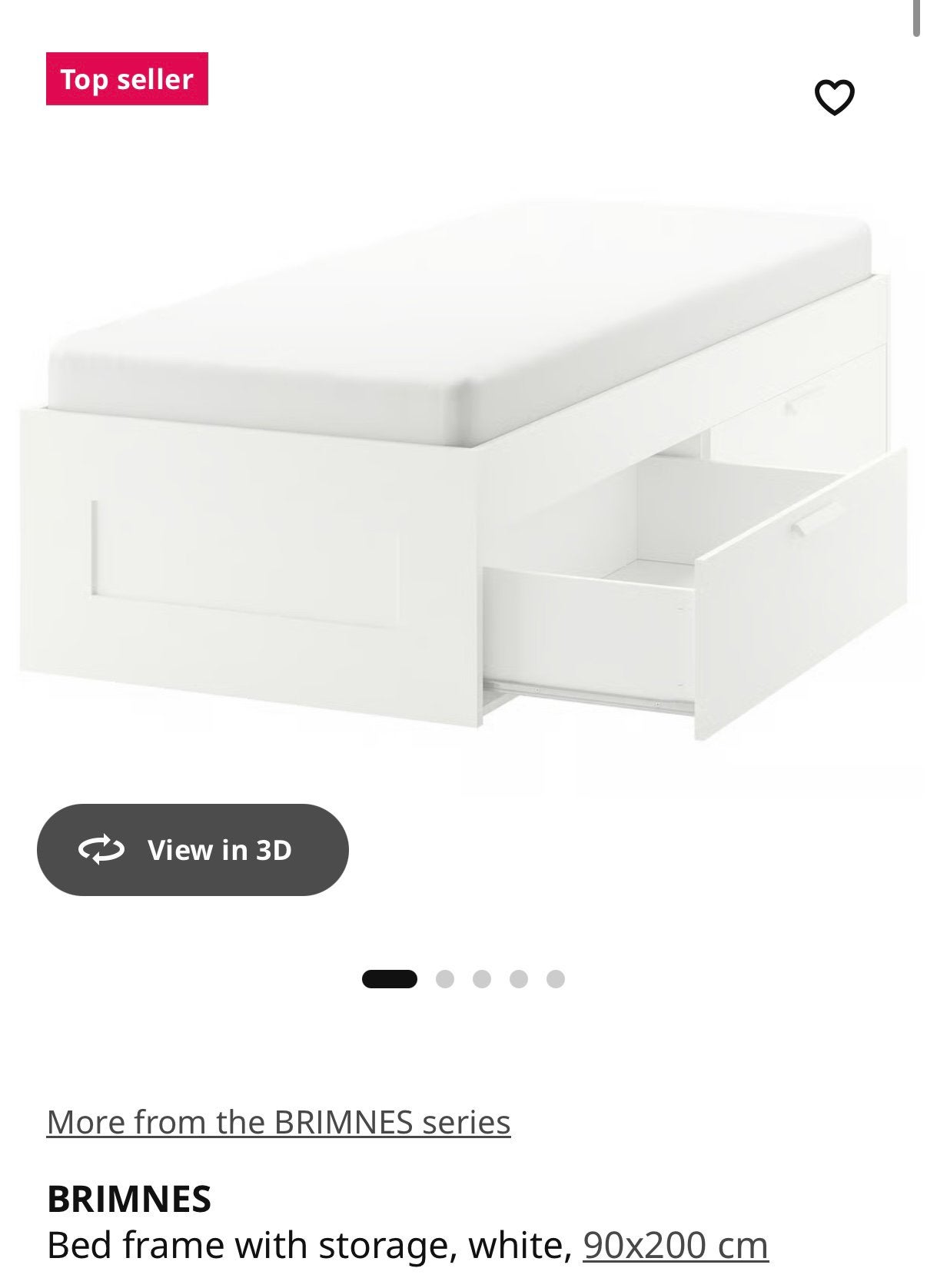 IKEA BRIMNES Bedframe met opbergruimte, wit, 90x200 cm, Huis en Inrichting, Slaapkamer | Bedden, Ophalen, Gebruikt, 90 cm, Eenpersoons