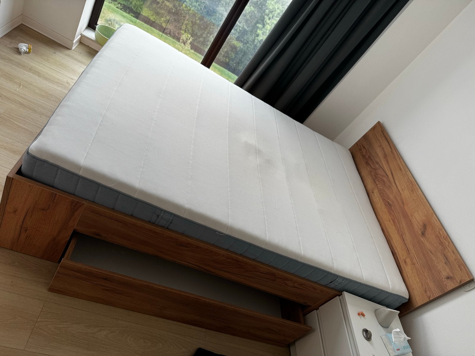 Tweepersoonsbed en matras, Ophalen, Gebruikt, Bruin, Tweepersoons