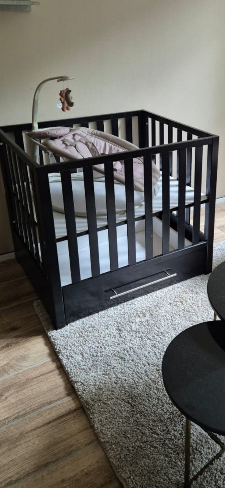 Collorfullhome Box Zwart met Lade, Kinderen en Baby's, Boxen, Ophalen of Verzenden, Gebruikt, Vierkant, In hoogte verstelbaar