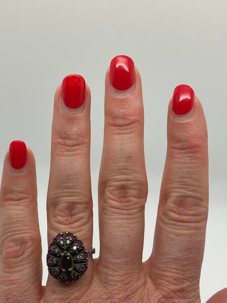 D932 Prachtige zilveren ring roze saffier maat 17,5, Ophalen of Verzenden, Zilver, Ring, Met edelsteen