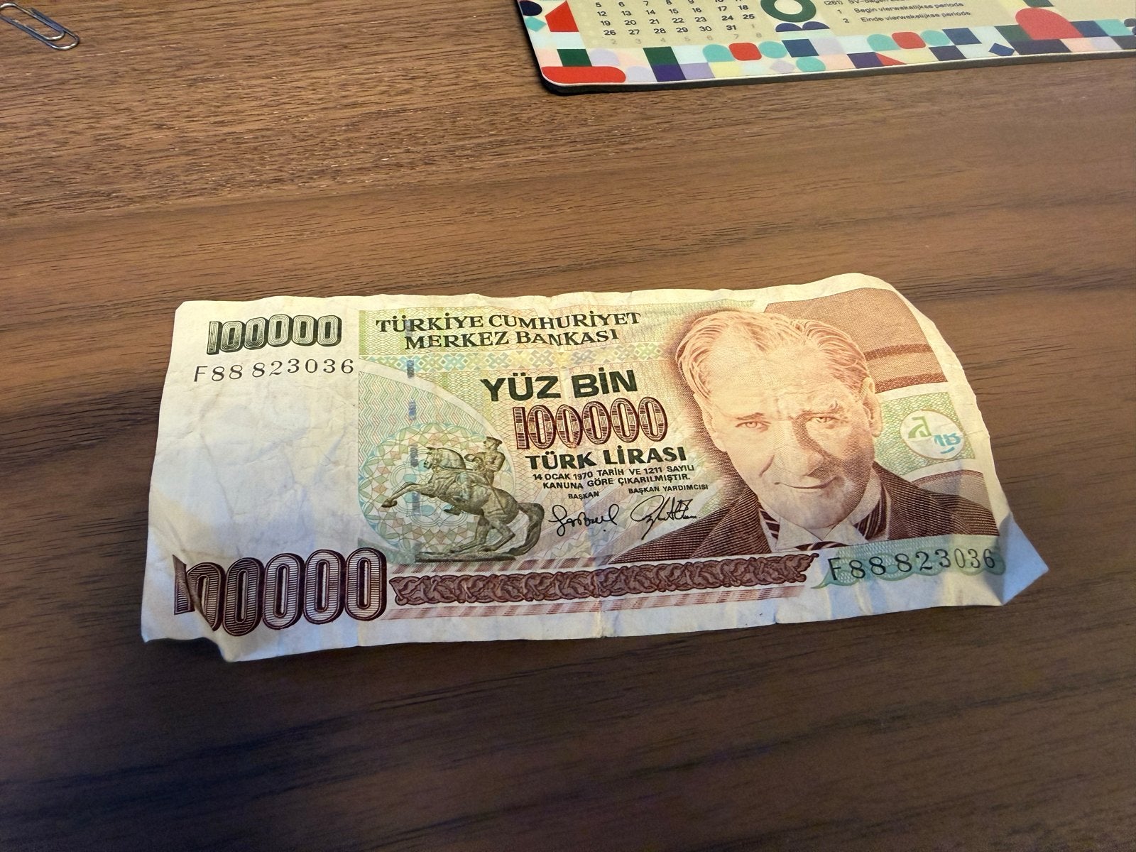 Turkse 100.000 Lira biljet - verzamelobject, Ophalen of Verzenden, Los biljet