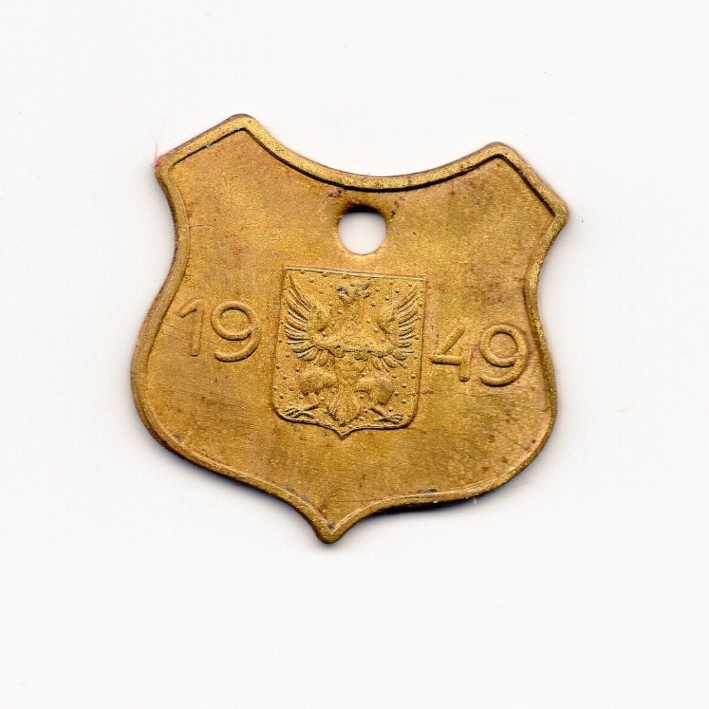 Penning Hondenbelasting 1949 Apeldoorn, Ophalen of Verzenden, Overige materialen, Nederland