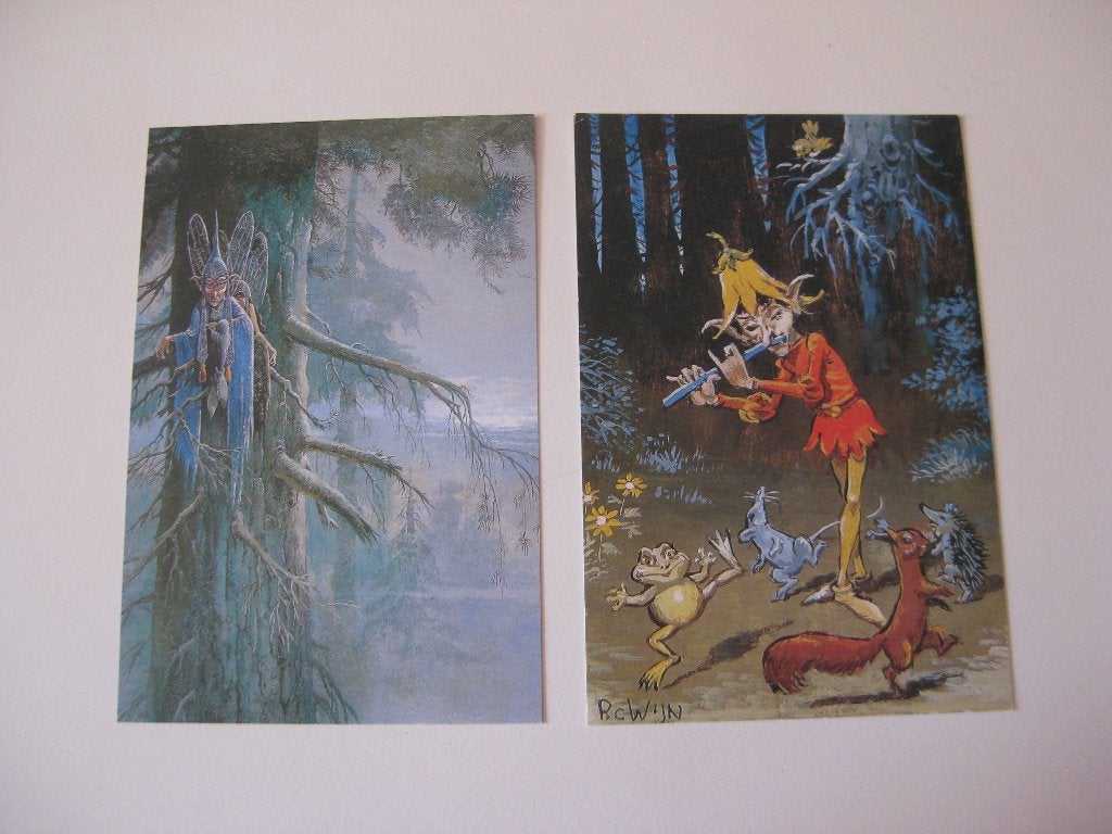 2x ansichtkaart Piet Wijn / Elven + Pijper uitgeverij Panda, Ophalen, Overige figuren, Nieuw, Plaatje, Poster of Sticker
